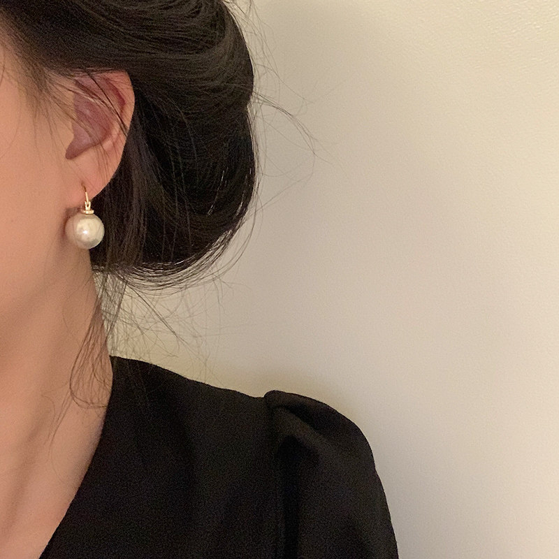 温柔气质款ins风欧美复古白珍珠夸张灰珍珠耳扣耳坠耳环耳饰品