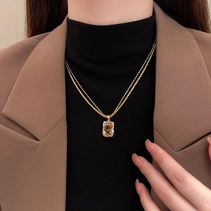 独特双层叠戴吊坠项链女