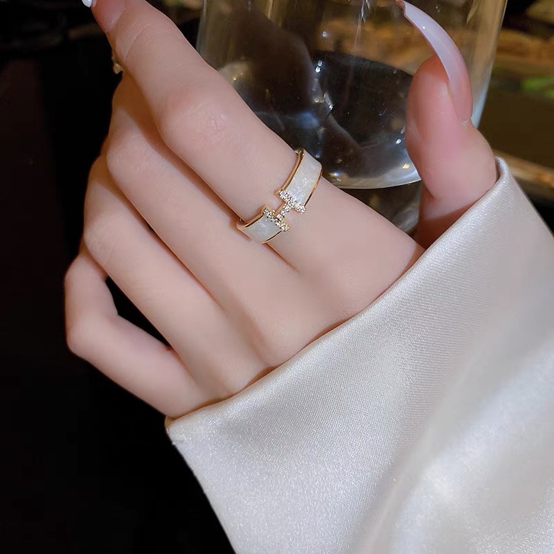 字母H戒指滴油锆石高级感开口