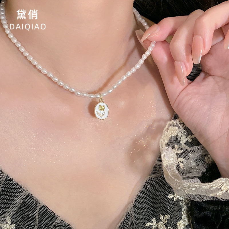 女复古玫瑰花珍珠项链