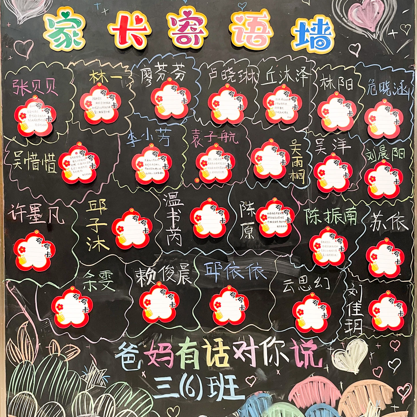 期中家长会寄语墙贴小红花夸夸卡