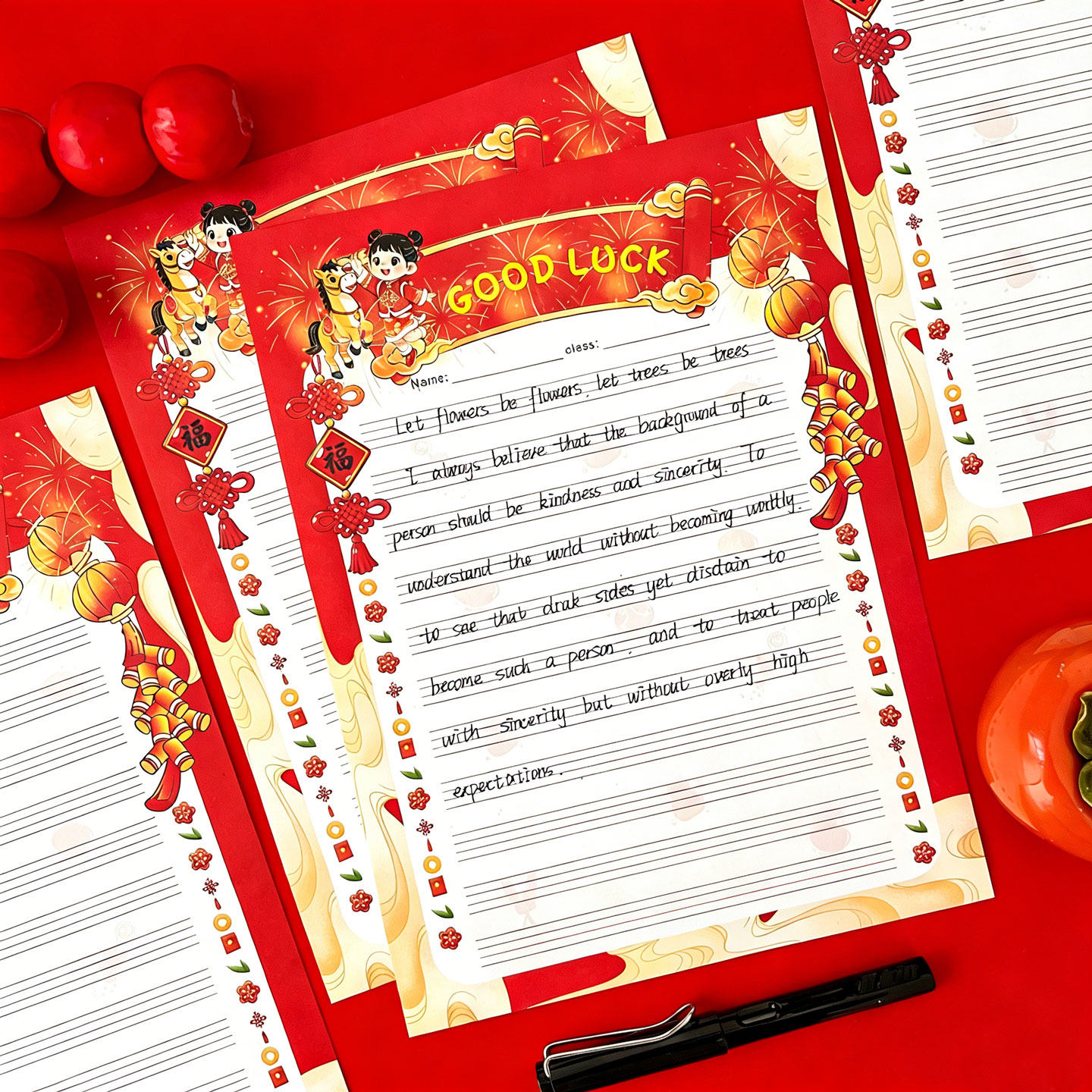 2026新年喜庆英语硬笔书法作品纸展示四线三格学生比赛专用初中高中小学生英文单词作文纸手写马年祝福信笺纸,文具电教/文化用品/商务用品,书法用纸,淘宝优惠券,粉丝福利购,淘宝优惠卷