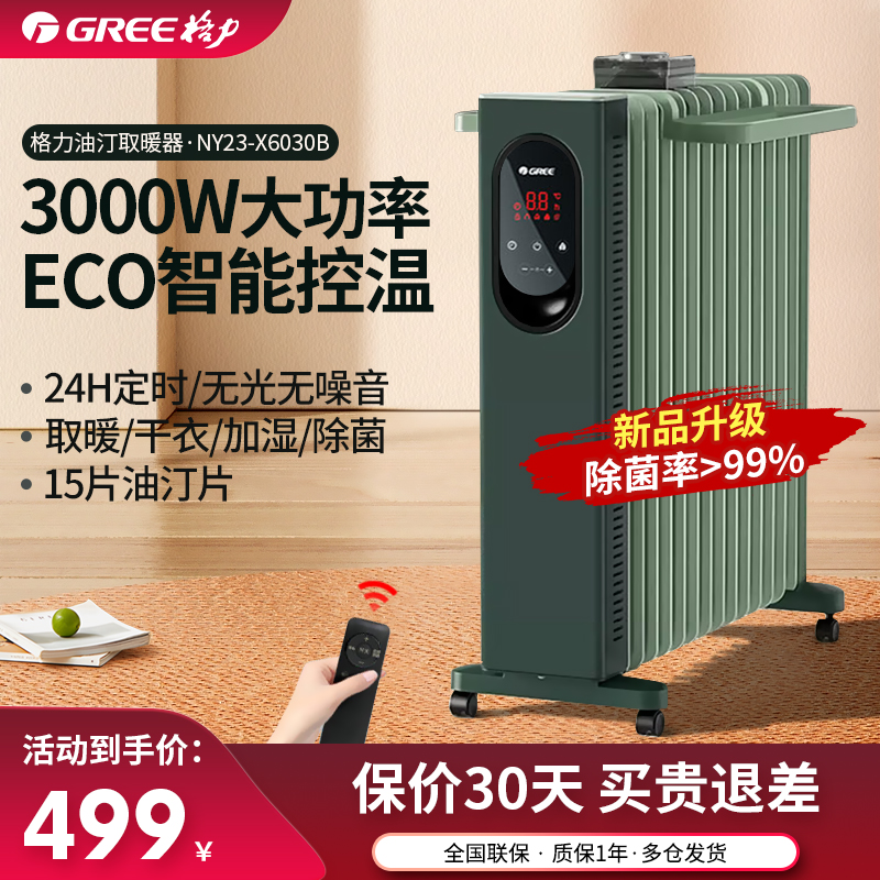 格力取暖器家用油汀15片電熱遙控智能節(jié)能速熱全屋油丁酊電暖器氣