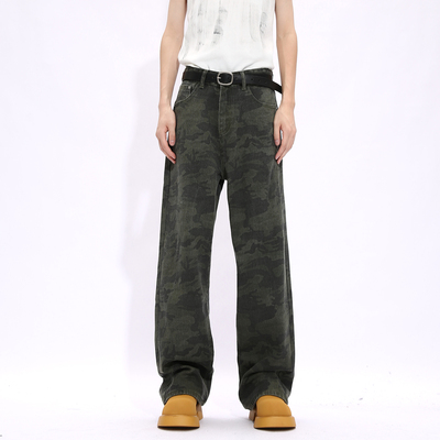 复古水洗做旧迷彩休闲牛仔裤