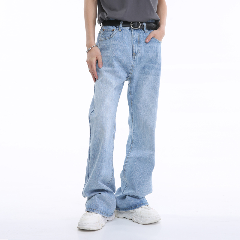 拉链长款四季微喇牛仔裤