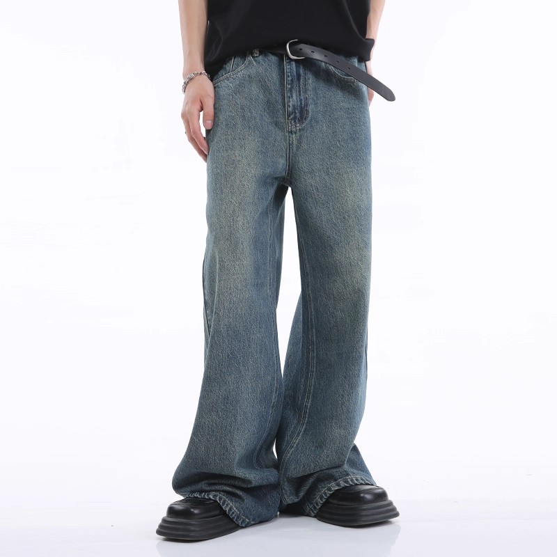 Voguo Relay 韩版简约复古宽松直筒baggy牛仔裤中加长阔腿拖地裤