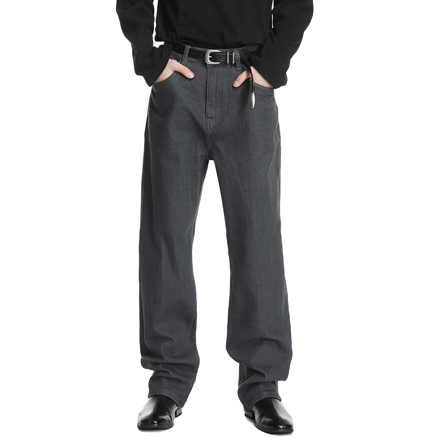 微弹性云雾黑灰牛仔裤