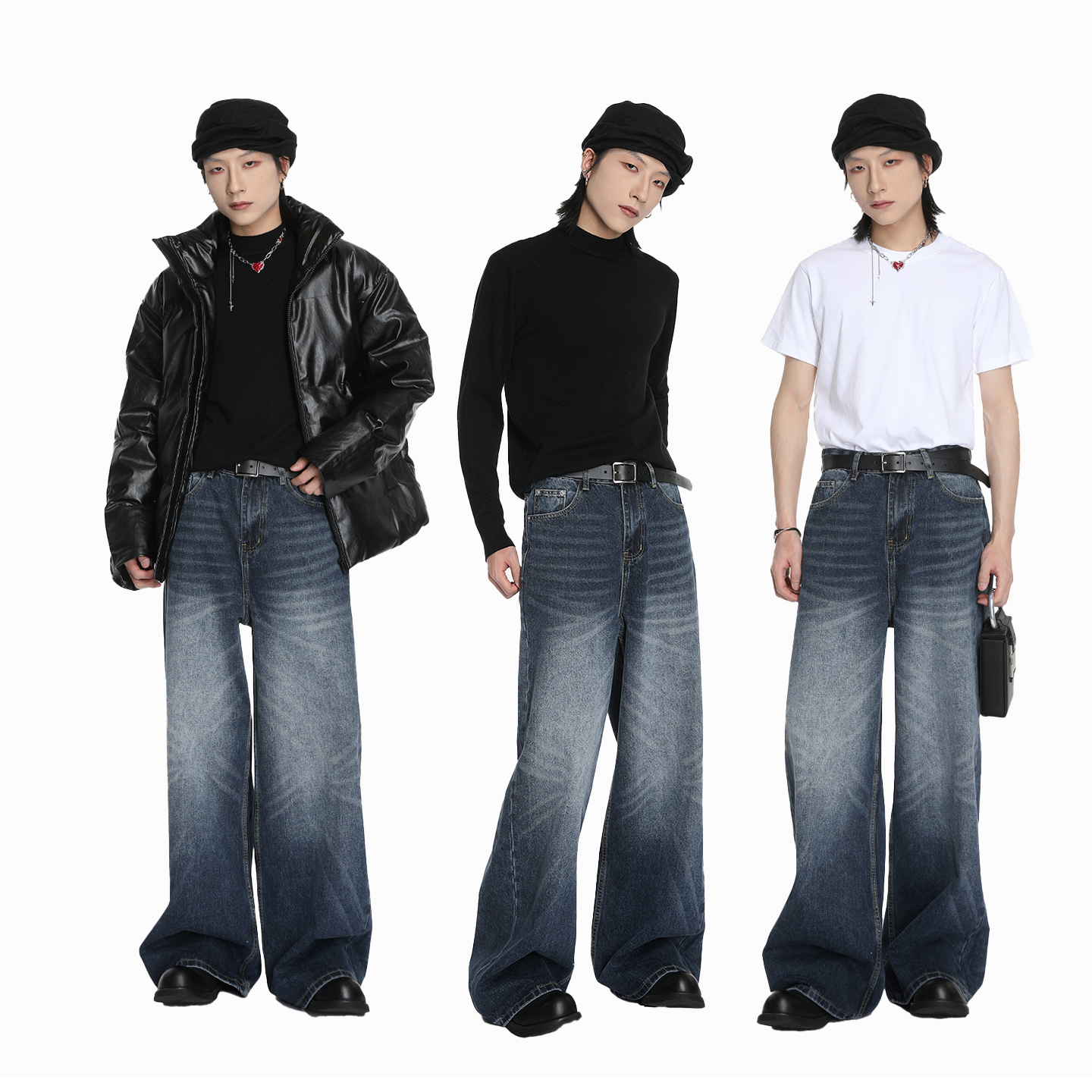 韩版超长加长阔腿宽松直筒牛仔裤