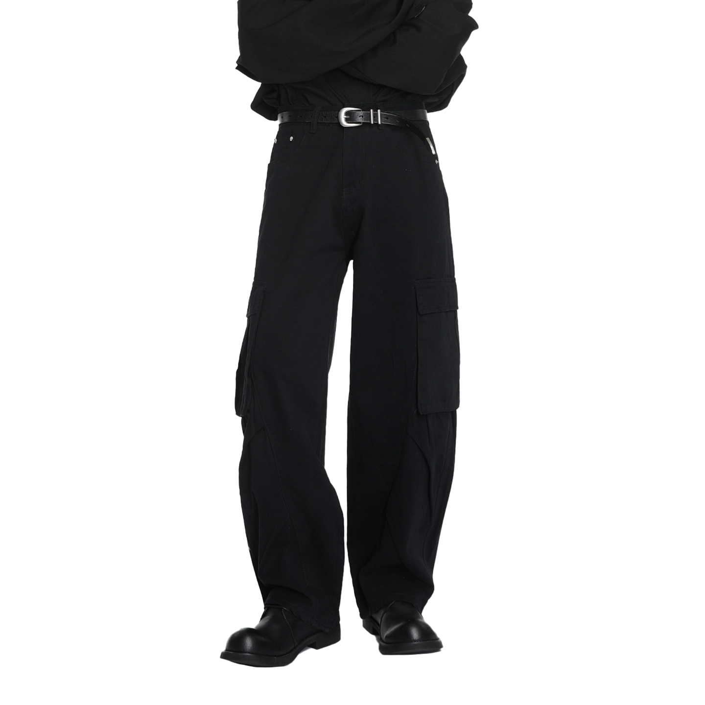 韩版宽松弯刀裤多口袋工装裤