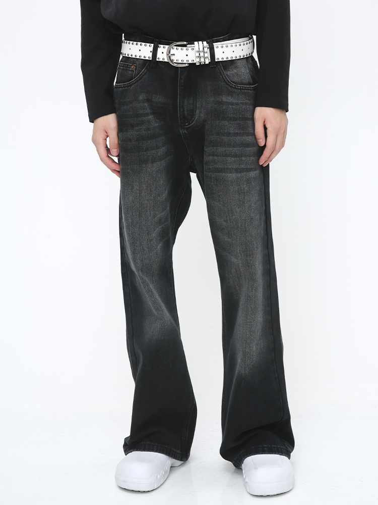 拉链长款水洗四季直筒牛仔裤