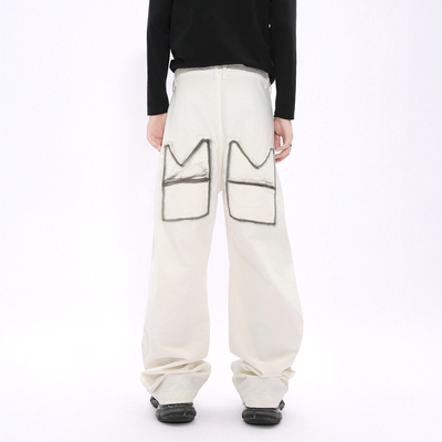 轮廓涂鸦白色牛仔裤男女同款