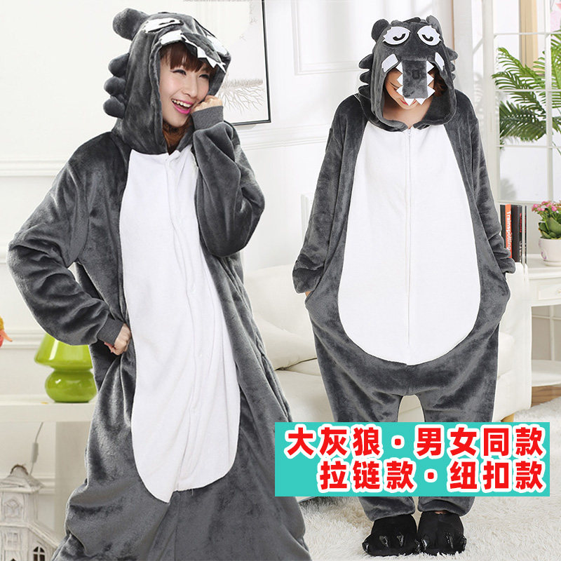 大灰狼卡通动物连体睡衣话剧可爱表演服珊瑚绒演出服网红男女成人
