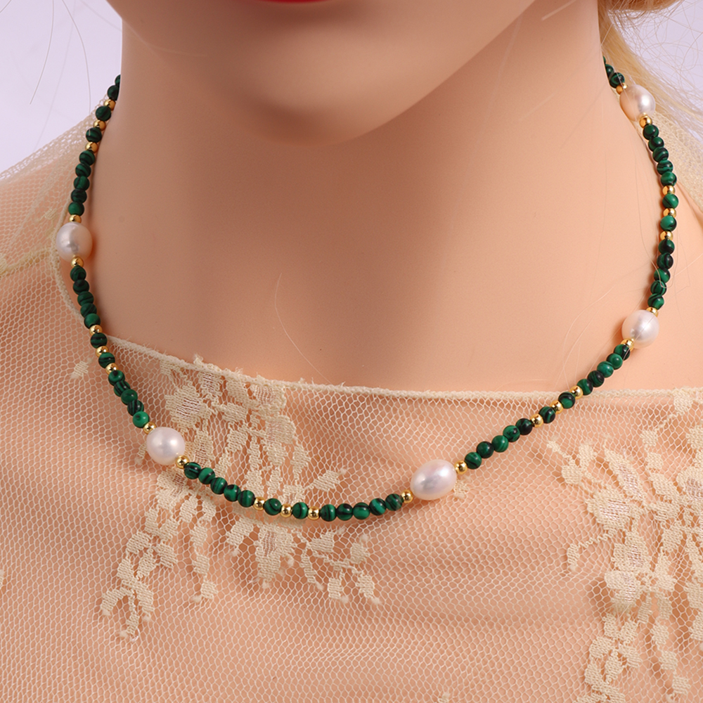 青金石淡水珍珠项链孔雀石锁骨