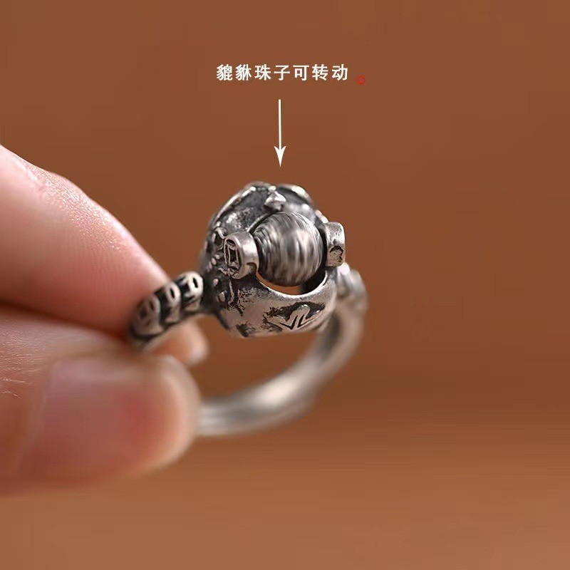 泰银铜钱可转动貔貅戒指