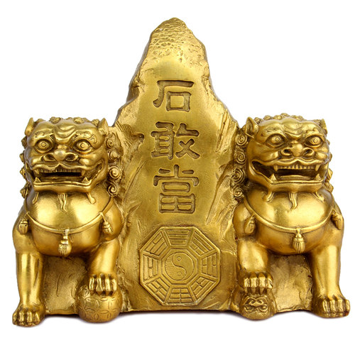 泰山阁铜石敢当摆件双狮家居