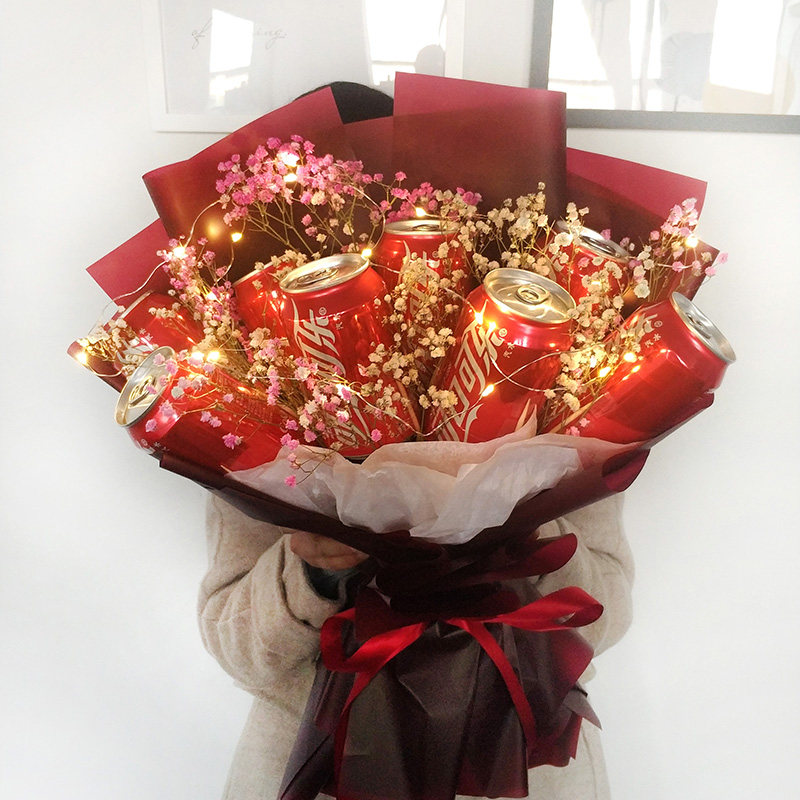 网红520自制生日礼物满天星可乐饮料奶茶花束diy材料包装纸全套