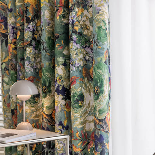 防晒新中式油画风成品窗帘布