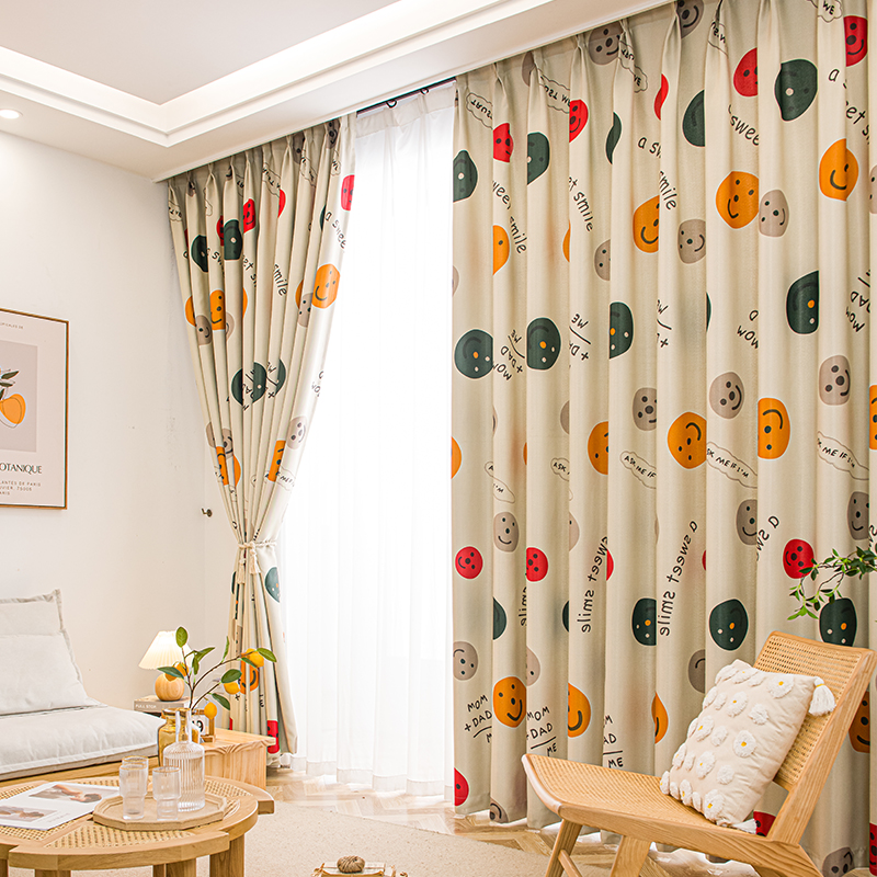 窗帘布儿童房全遮光卧室ins风飘窗帘2025新款客厅阳台网红奶油色