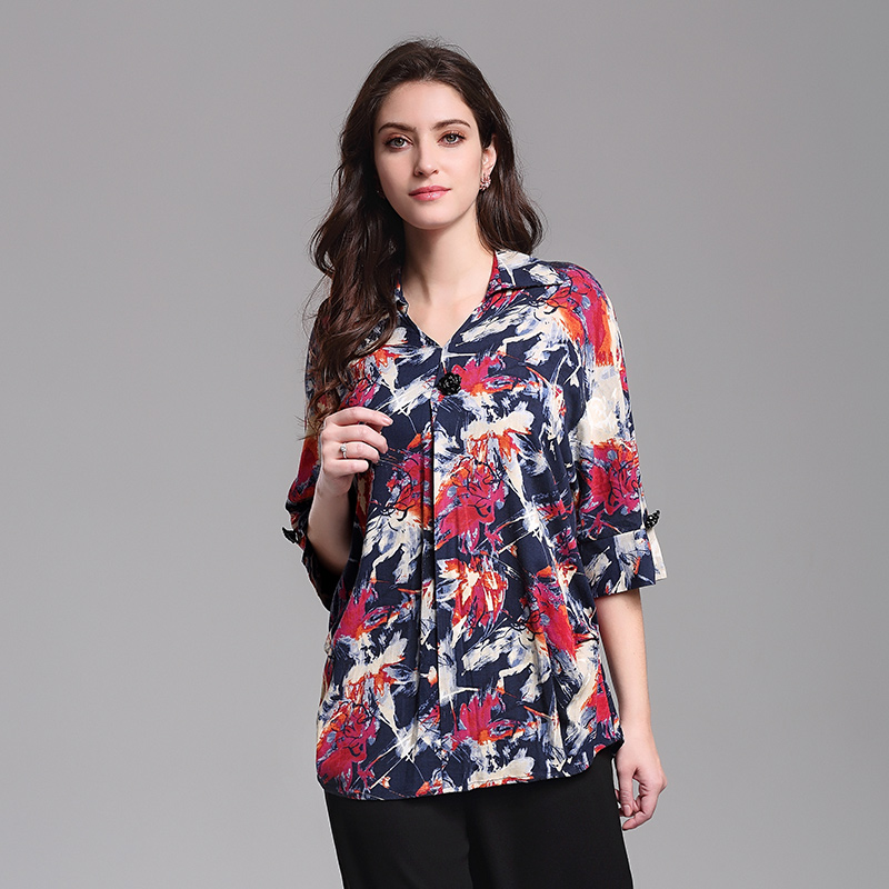 贝特如新夏装宽松中老年妈妈装中年女装休闲上衣七分袖T恤YQ