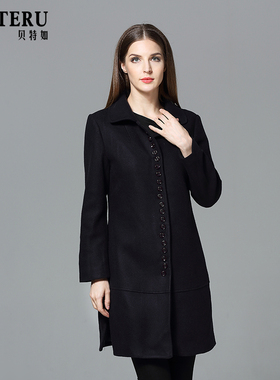 贝特如女装毛呢外套中长款新款妈妈装中年女装冬装呢大衣YZ