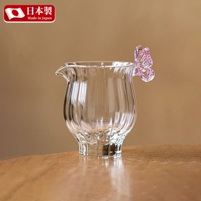 日式粉蝶花苞玻璃公道杯玻璃茶海高档功夫茶道配件耐高温分茶器