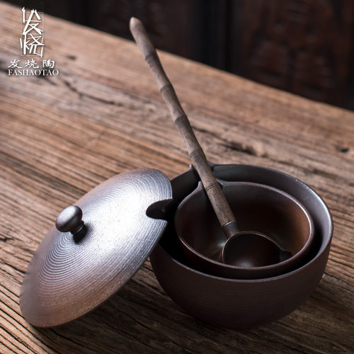 手工柴烧碗勺家用拼接手柄煮茶器