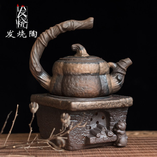 功夫温茶器茶具 复古鎏金茶壶家用陶瓷侧把壶单壶原矿粗陶温茶套装