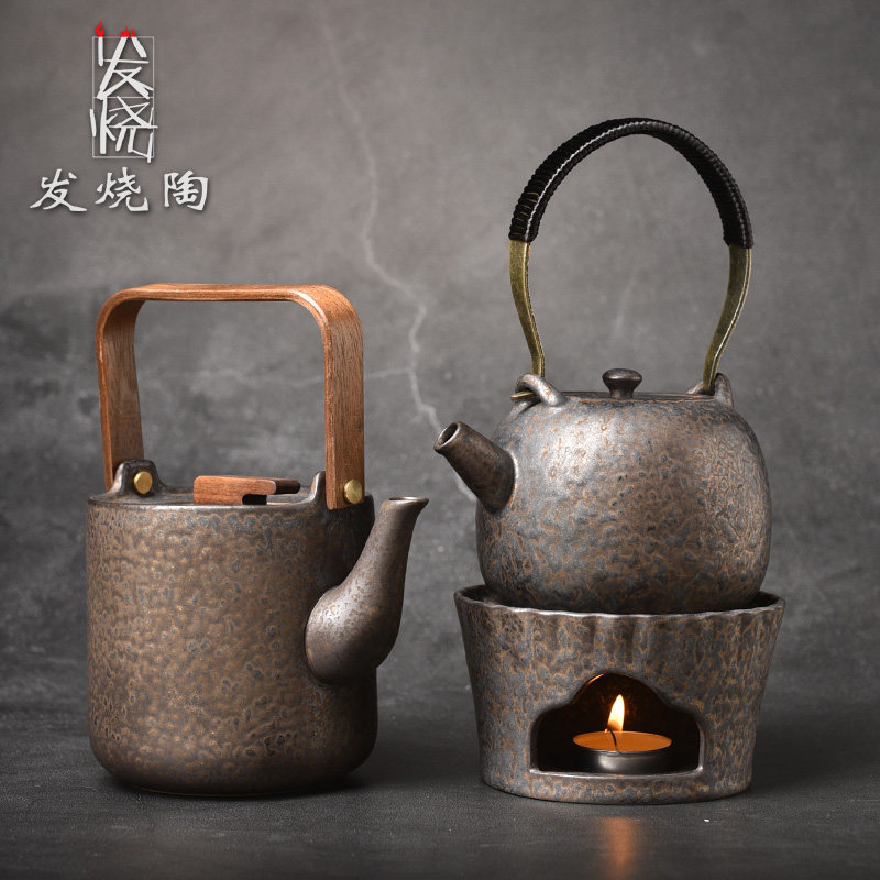 鎏金釉温茶套装侧把壶复古家用提梁壶烤茶蜡烛明火煮茶炉大容量壶,餐饮具,茶壶,淘宝优惠券,粉丝福利购,淘宝优惠卷