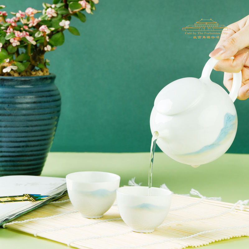 故宫角楼咖啡只此青绿千里江山青白釉圆融茶壶景德镇陶瓷茶具礼品