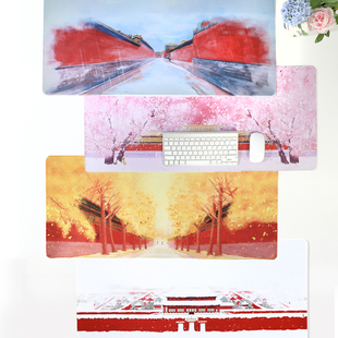 故宫角楼咖啡文创手绘中国风鼠标垫霁夏沐春桌垫男女生学生键盘垫