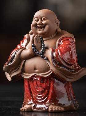 陶瓷笑佛招财弥勒佛摆件中式家居客厅茶桌面禅意佛像装饰乔迁礼品