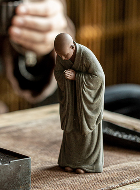 创意紫砂小和尚茶宠摆件人物禅意茶道茶室茶空间桌面茶台茶桌装饰