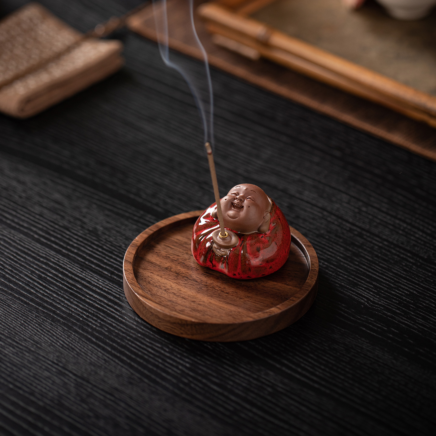 紫砂招财弥勒佛线 线香炉家用香插香座点香器禅意茶几桌面香薰炉