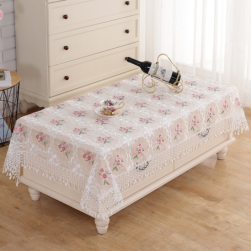 茶几桌布客厅长方形家用茶几台布欧根纱餐桌布正方形欧式蕾丝轻奢