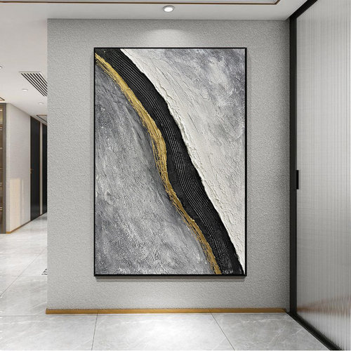 手绘油画抽象川流不息金箔