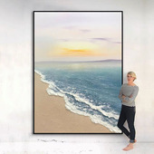 纯手绘油画海景沙滩抽象肌理画客厅沙发背景墙挂画走廊玄关装 饰画