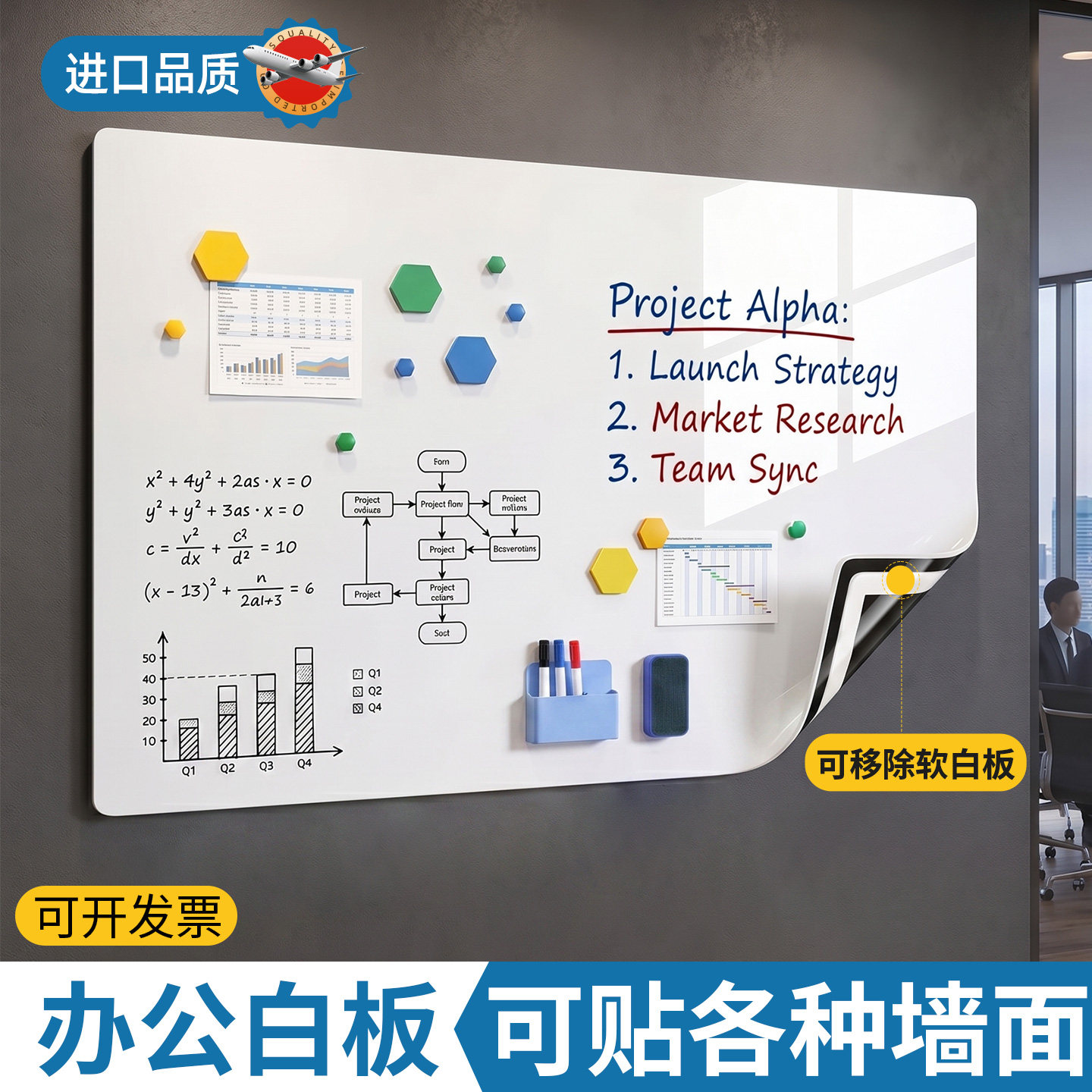 磁艺家办公白板墙贴磁性可移除