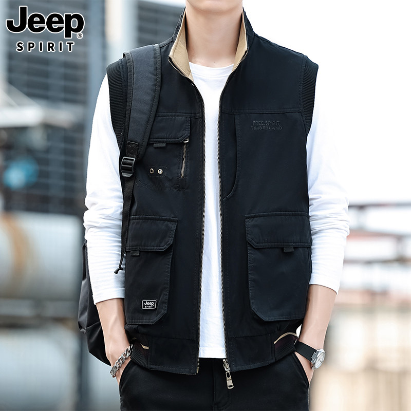 JEEP吉普纯棉双面工装马甲男