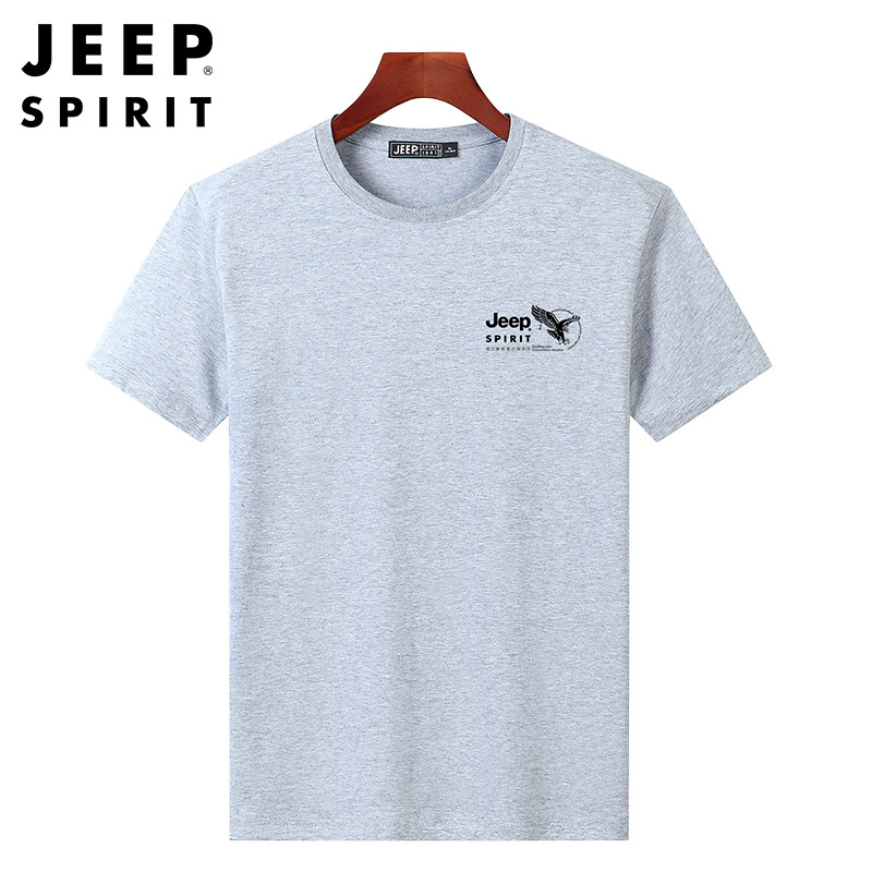 JEEP 吉普短袖t恤男宽松夏季透气圆领青年透气舒适简约纯色体恤衫
