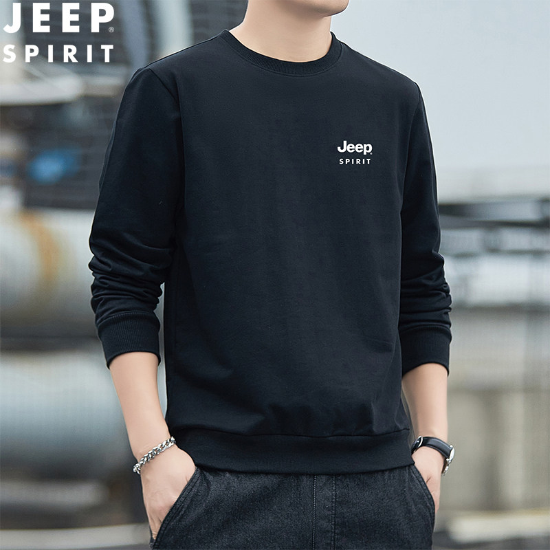 JEEP吉普卫衣男春秋新款大码纯棉长袖圆领T恤运动休闲时尚打底衫
