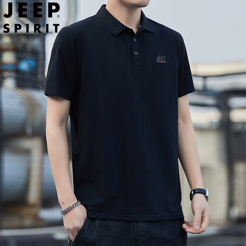 吉普男士短袖夏季薄款纯棉T恤中年宽松大码商务休闲POLO衫男上衣