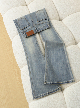 高腰修身微喇牛仔裤女春季新款辣妹时髦怀旧蓝显瘦喇叭裤休闲长裤