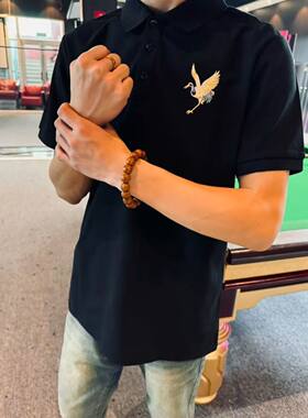 【高品质】爆款仙鹤刺绣款翻领短袖polo衫男夏季修身潮流百搭t恤