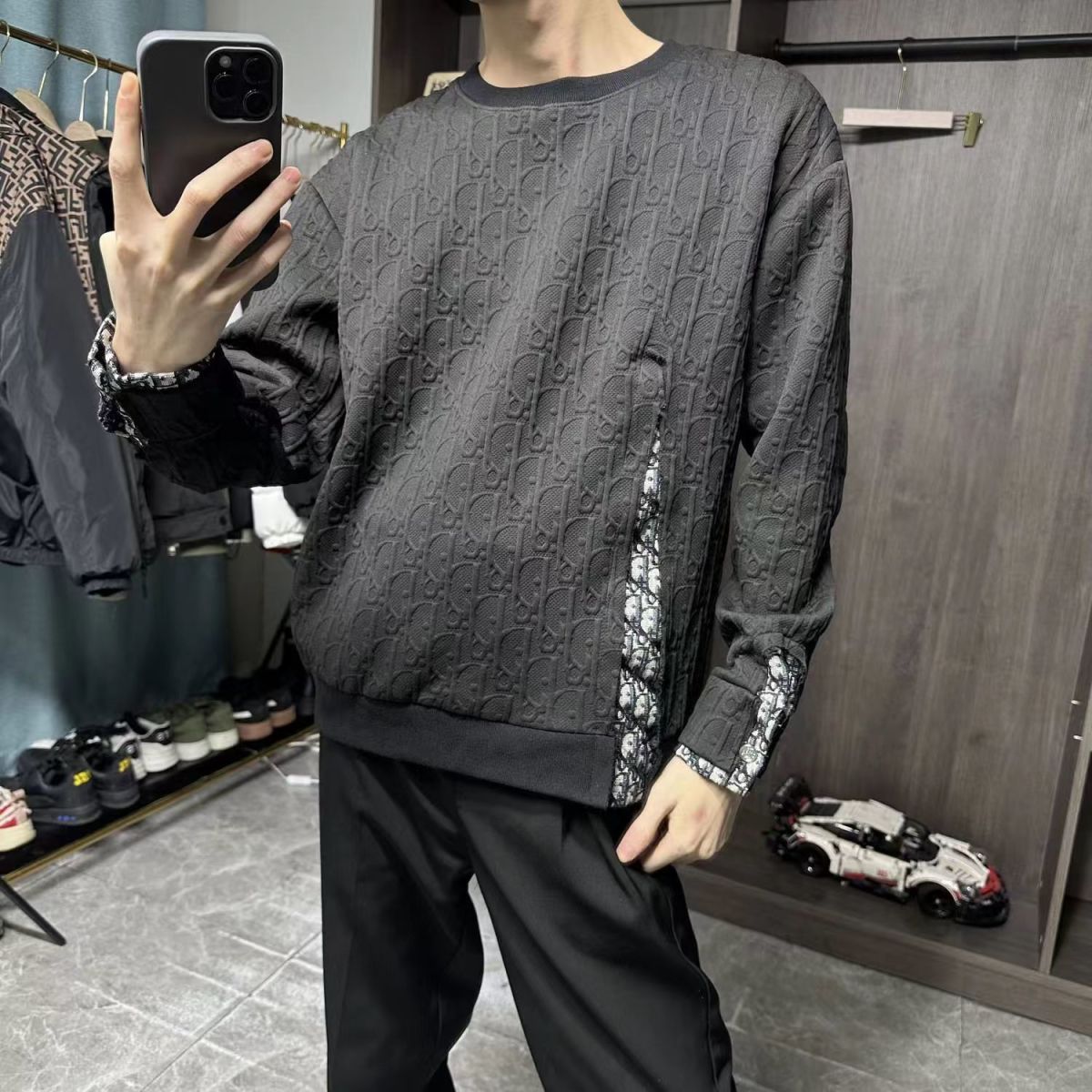 2025早秋潮流新款网红同款拼接男时尚轻奢长袖宽松情侣同款打底衫