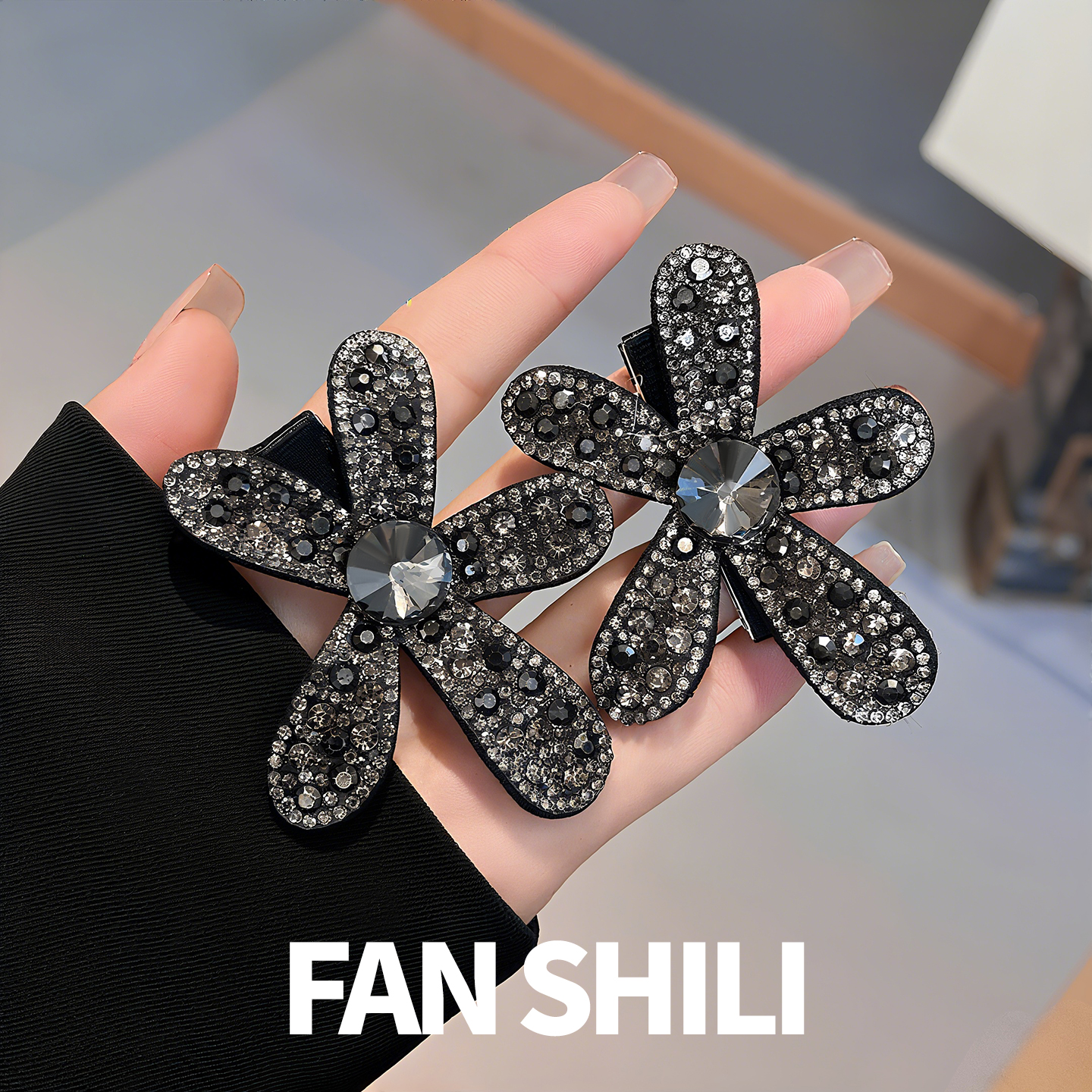 精致满钻花朵发夹侧边刘海夹发卡