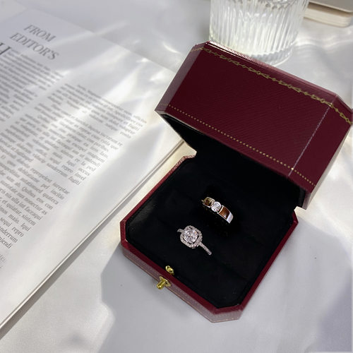 一克拉方钻结婚仿真钻戒婚礼仪式假对戒方形活口可调节婚戒道具 - 封面