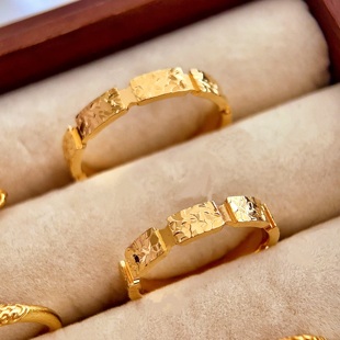 古法仿真黄金对戒仿沙金碎碎冰轻奢高保色戒指订婚结婚仪式道具