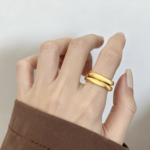 古法仿真沙金戒指磨砂黄金色结婚活口对戒道具可调节订婚三金五金