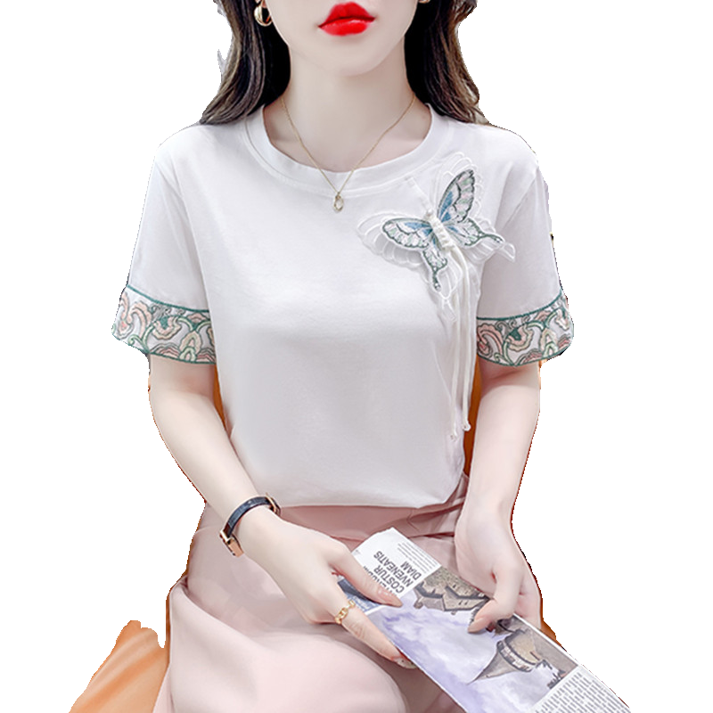 簡約純棉短袖T恤女2025新款夏季白色氣質(zhì)上衣服寬松洋氣大碼女裝