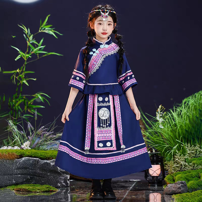 儿童壮族服装广西三月三少数民族土家族苗族男女瑶族服彝族演出服图片